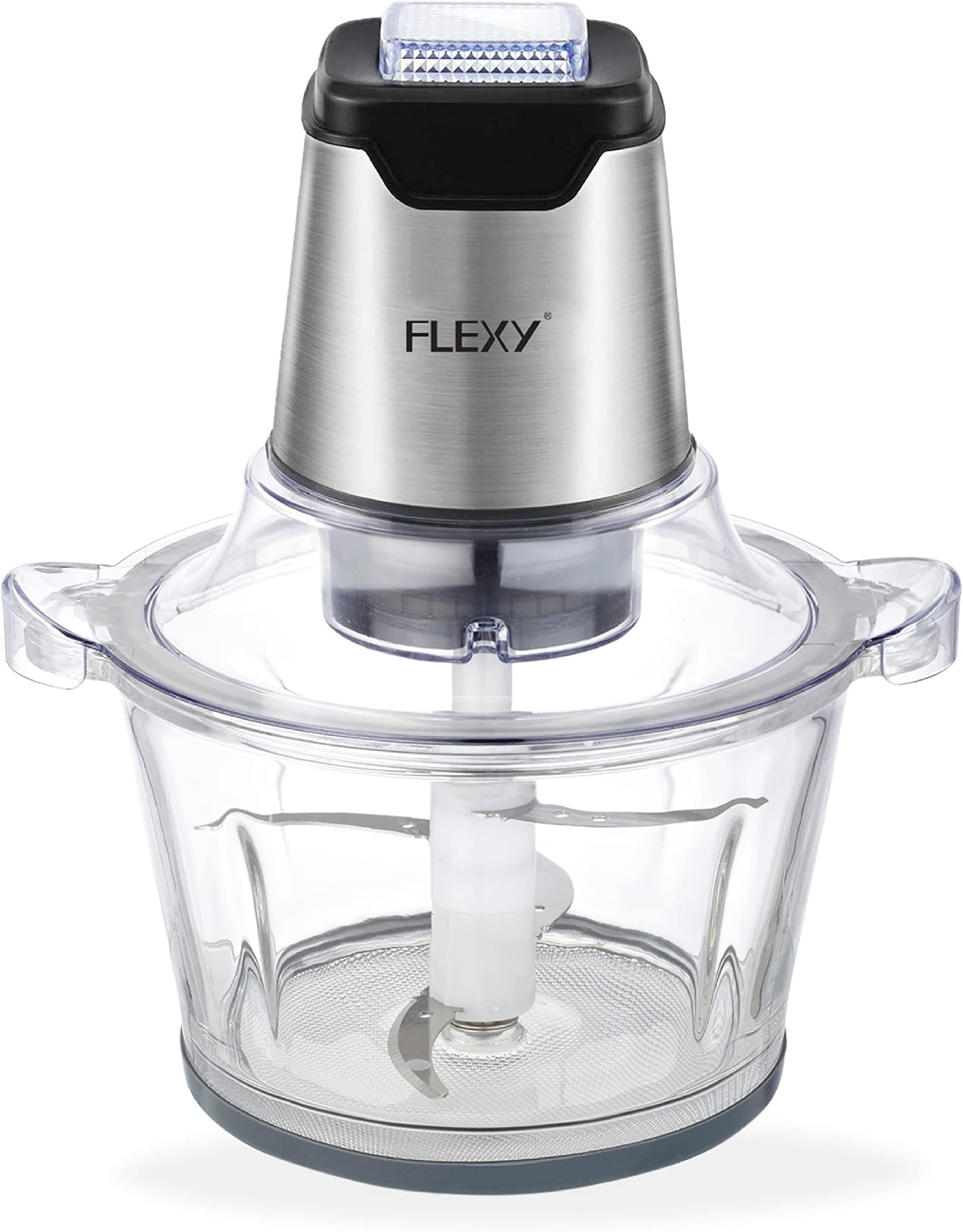 FlexyFood Processor Chopper Electric - 400W with Full Copper Motor, 1.2L Glass Bowl, and Double 304 Stainless Steel Blades | Transparent Design for Garlic, Onion, Veggies, Nuts