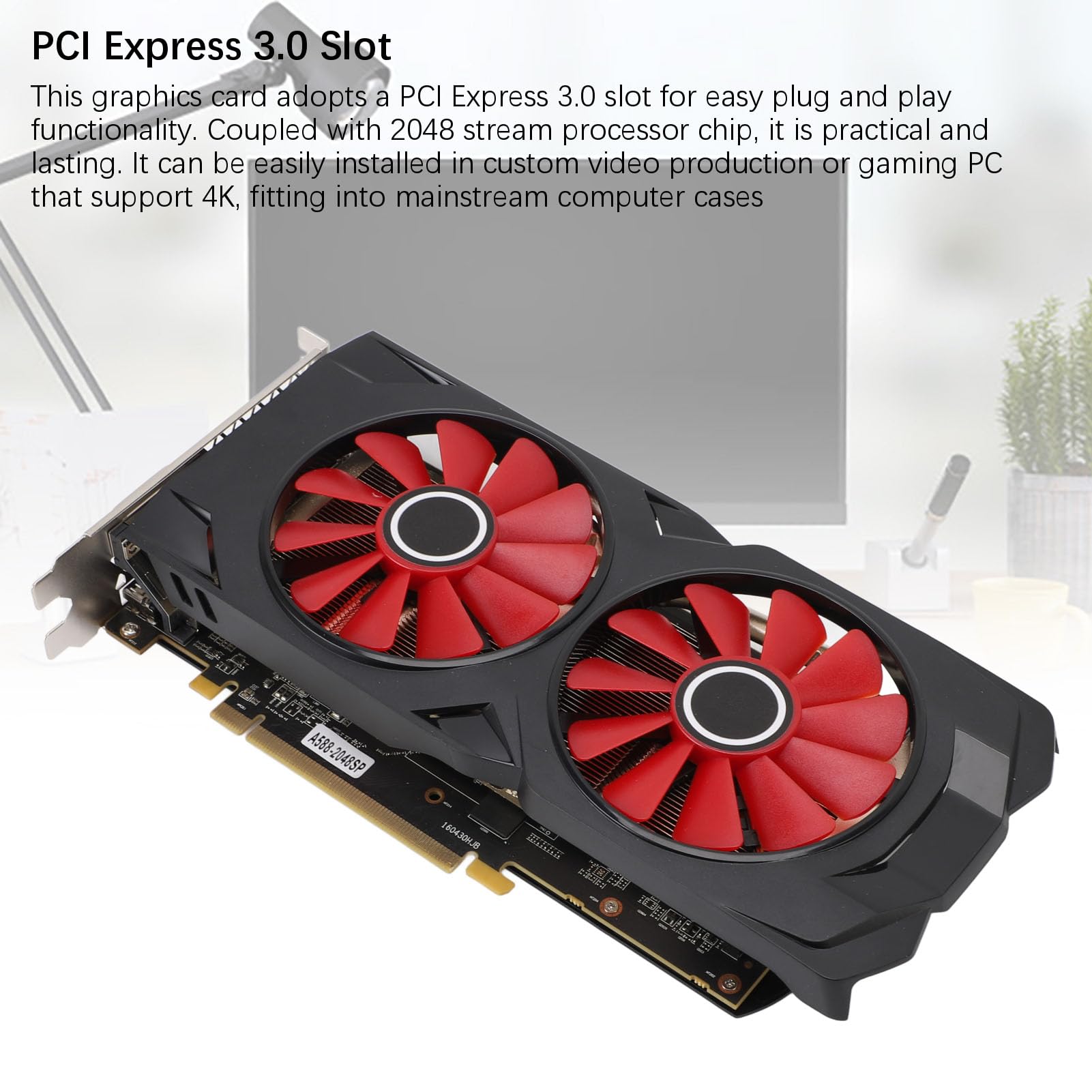 Yanmis Scheda Grafica 580, GPU da Gioco GDDR5 da 8 GB a 256 Bit con Doppia Ventola di Raffreddamento, PCI Express 3.0, velocità di Clock 1244 MHz per Giochi 4K, Editing Video, CAD CAM 3D