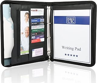 H&S A4 Zipped Conference Folder Padfolio Folio Case Business Faux Leather Document Bag Portfolio - Ring Binder