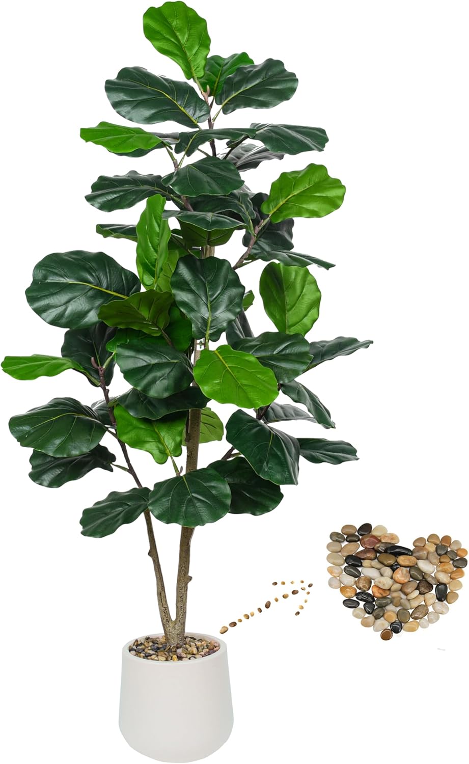 Artificial Fiddle Leaf Fig Tree 5FT, Large Realistic Faux Ficus Lyrata Plant with Pot Large Faux Plant for Indoor Outdoor Home, Office, Living Room, Bathroom Decor 5ft White