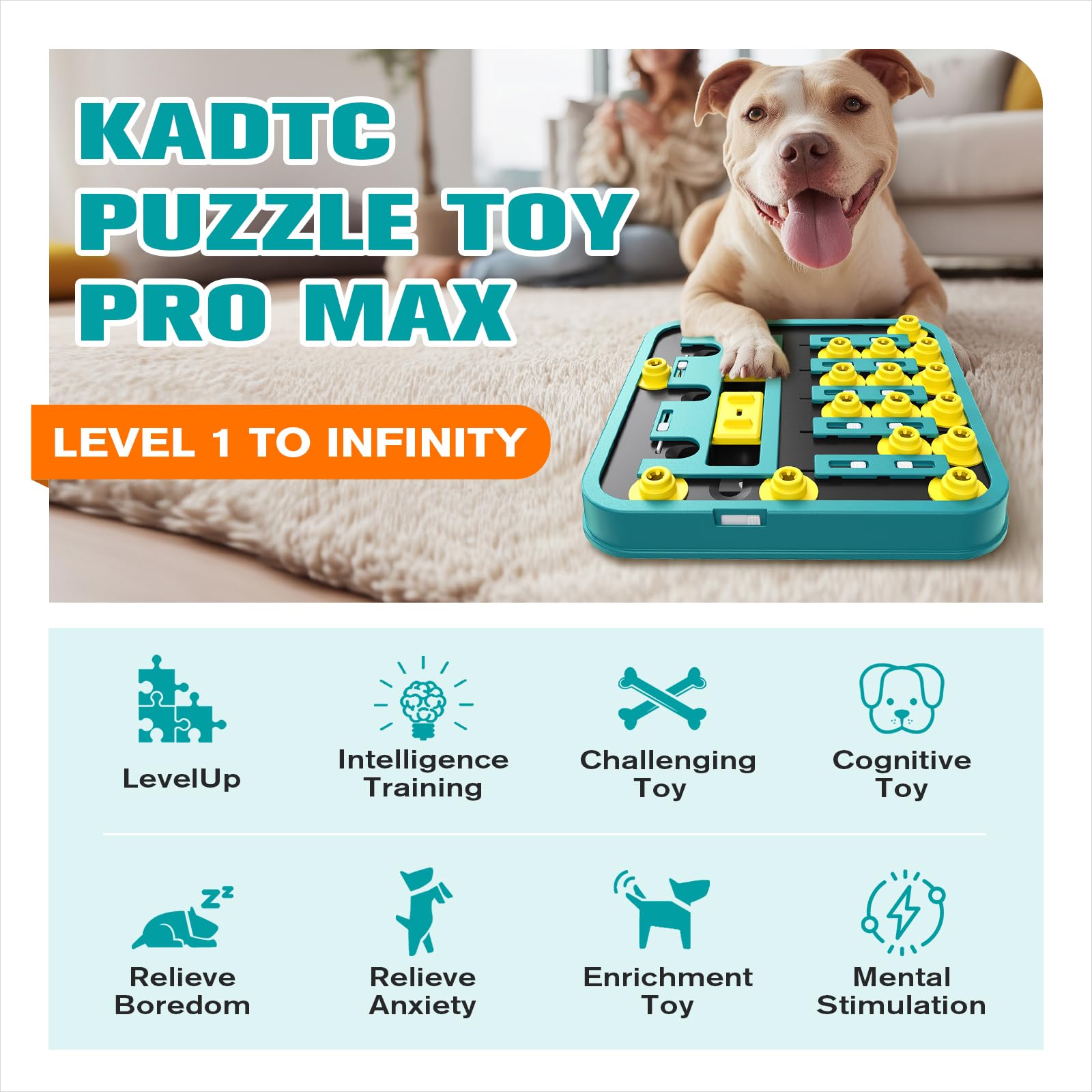 KADTC Giocattolo di puzzle per cani extra large Pro Max, livello 1 a gioco infinito per cani intelligenti, giocattoli duri per stimolazione mentale, marchio statunitense