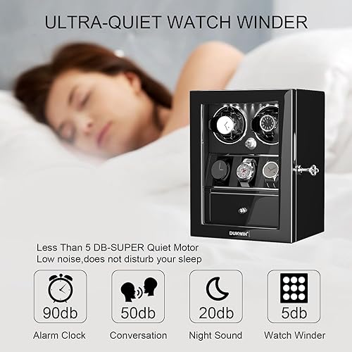 Miniatura 5 de DUKWIN Enrollador de reloj para relojes automáticos 468, enrolladores con cerradura con soportes para relojes y almacenamiento de joyas, motor súper