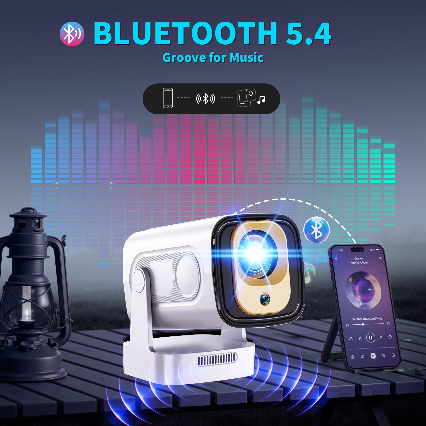 Mini proiettore 4K 1080P Bluetooth5.2 WiFi 6 con proiettore Android 11 4k home cinema 180° girevole Proyector con HDMI per Android/PC/HDMI/USB, bianco