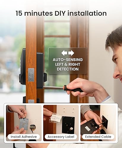 Miniatura 8 de DESLOC C110 - Cerradura de puerta de entrada sin llave con huella dactilar, cerradura inteligente para puerta delantera con 2 llaves, bloqueo