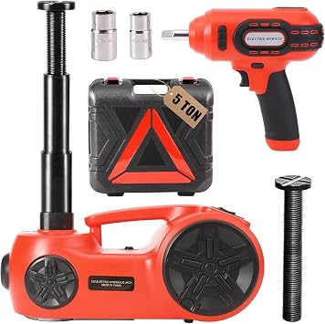ROGTZ Upgraded Electric Hydraulic Car Jack Kit 5 Ton 12V Portable Lift Range 20.9 Inch with Impact Wrench and Tire Inflator Pump for SUV Sedan Truck Repair Floor Jack for Tire Change with LED Light