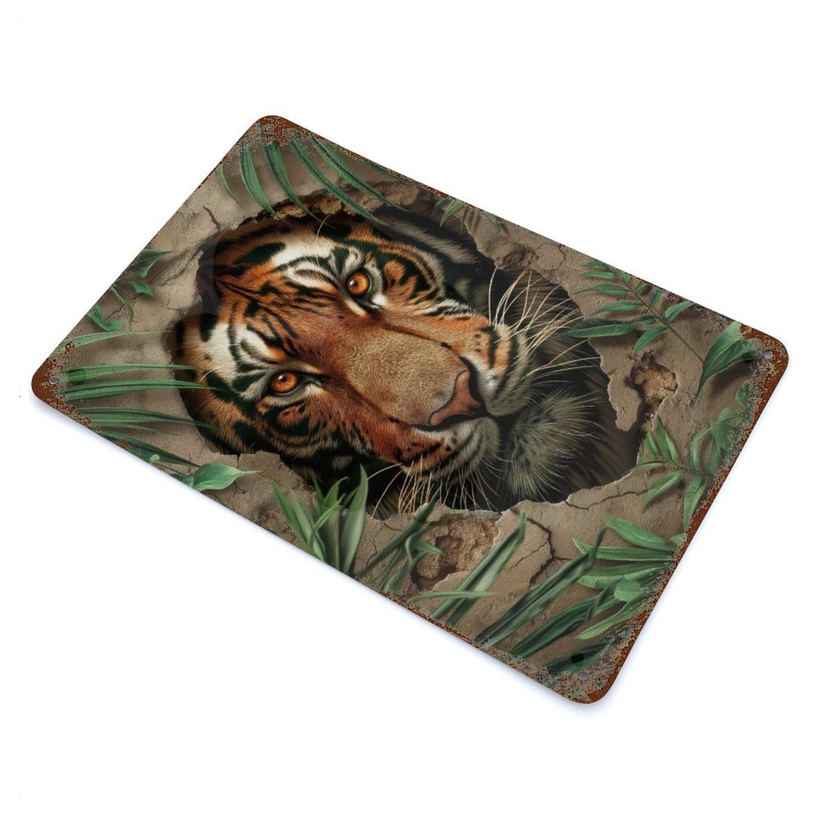 Garage Style Tiger in The Wall Rusty Metal Tin Sign 11.8"x7.9", Farmhouse Wall Decor for Bar And Workshop