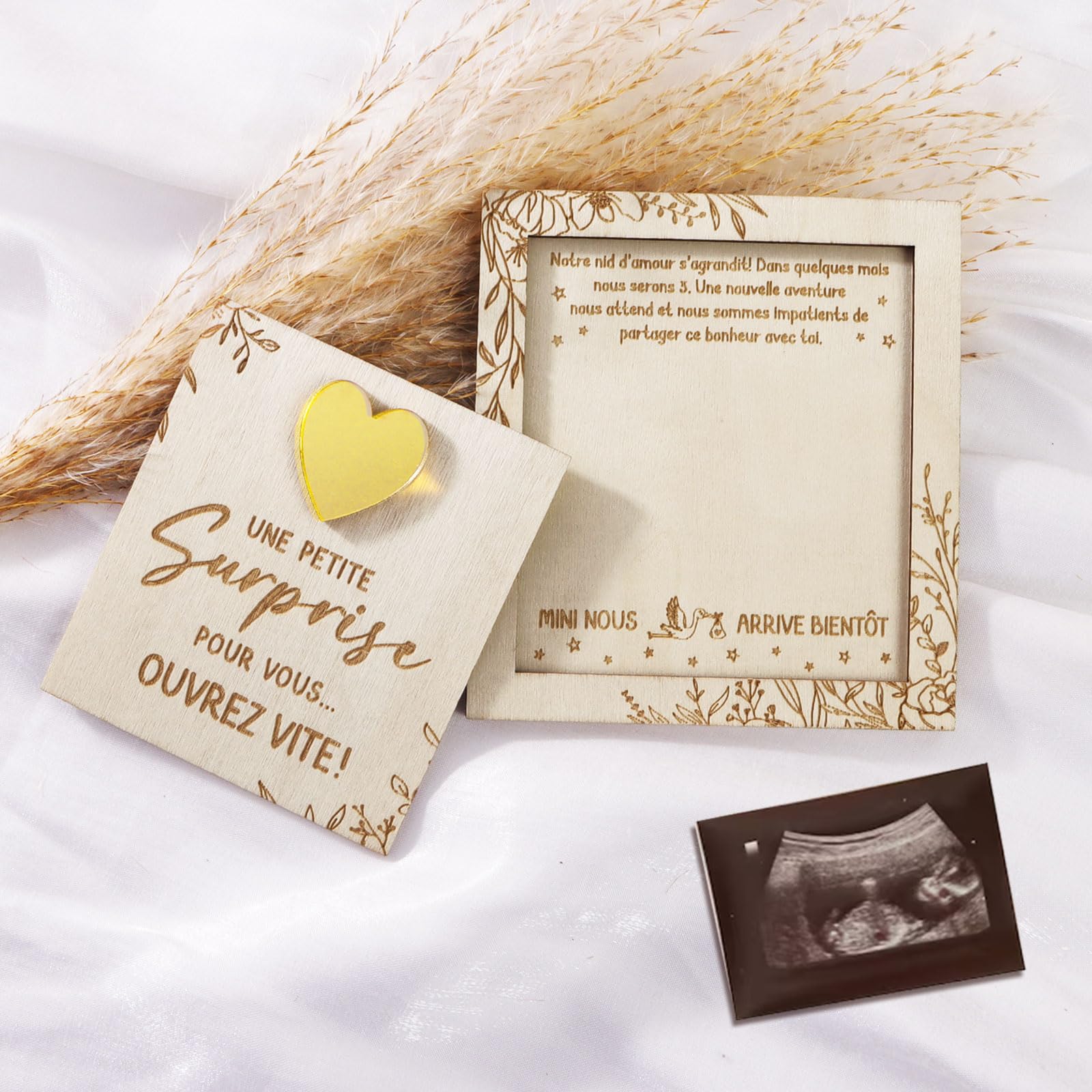 Cadeau Annonce Grossesse en Bois Carte Une Petite Surprise pour Vous Petite Boîte Annonce Grossess TATA Mamie Tante Grands-parents et Cœur Doré Future Demande Annonce pour Fête Naissance Baptême Noël
