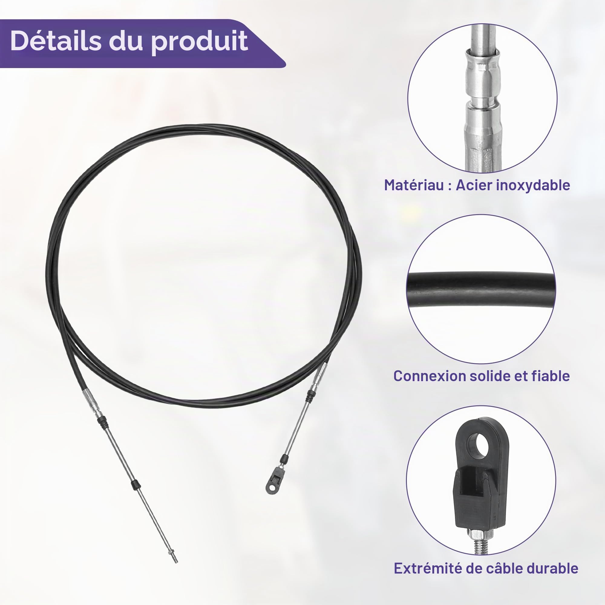 QUARKZMAN Câble De Commande Des Gaz 2 Pcs Pour Bateau Marin | Acier Inoxydable Et Caoutchouc, 400cm (13ft), Filetage M5x0.8, Pour Moteur Hors-Bord, Remplace Câble Cassé Ou Fissuré