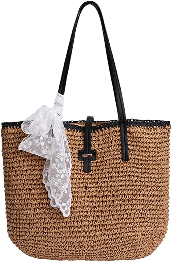 Straw Tote Bags for Women Vacation Summer Woven Beach Bag Straw Purses and Handbags Raffia Shoulder Bag