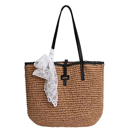 OWGSEE Straw Tote Bags for Women Vacation Summer Woven Beach Bag Straw Purses and Handbags Raffia Shoulder Bag