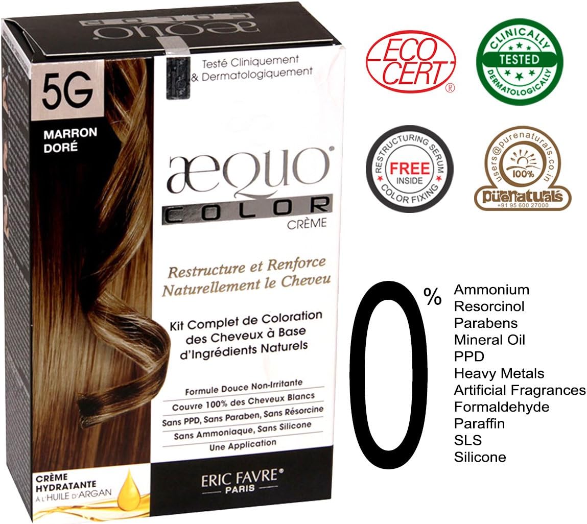 AEQUO 5G LIGHT GOLDEN BROWN PERMANENT NATURAL CREME HAIR COLORING KIT