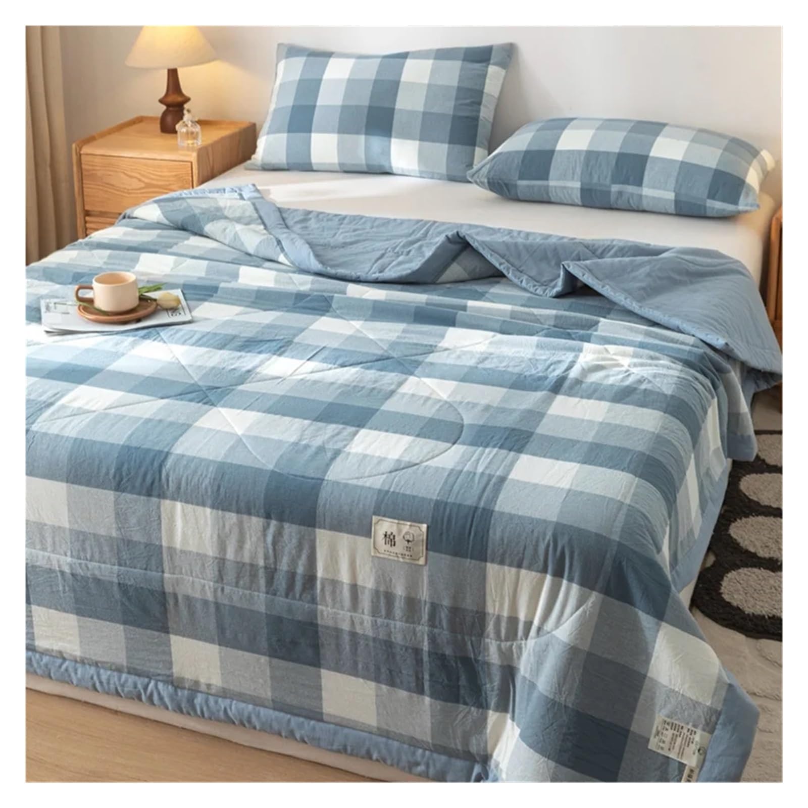 IUVYTA Summer Duvet Cotton Summer Quilt Lightweight Breathable Bedding Minimalist Plaid Thin Comforter Air Conditioning(7,150x200cm(59x79inch))