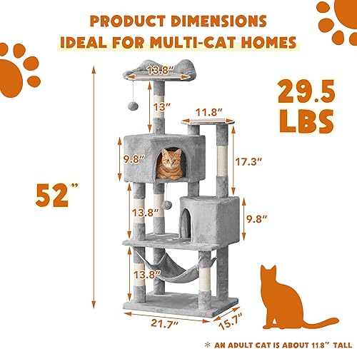 Miniatura 23 de Árbol para gatos de interior – Torre grande de varios niveles para gatos de 63 pulgadas con 2 condominios para gatos grandes, 2 perchas acolchadas