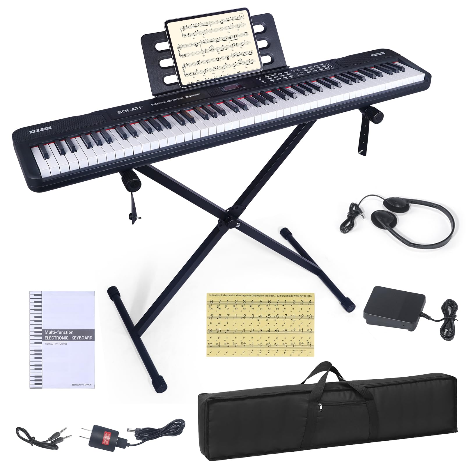 Photo 1 of 88 Key Piano Keyboard, Semi Weighted Electronic Digital Piano with Music Stand, Power Supply, Sustain Pedal, Bluetooth, Stand, MIDI, for Beginner Professional at Home, Stage