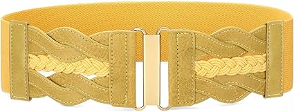 SANSTHS Vintage Stretchy Belt for Women, Womens Wide Elastic Belts for Dresses Coats, Fashion Womens Belts with Gold Buckle
