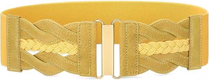 SANSTHS Vintage Stretchy Belt for Women, Womens Wide Elastic Belts for Dresses Coats, Fashion Womens Belts with Gold Buckle