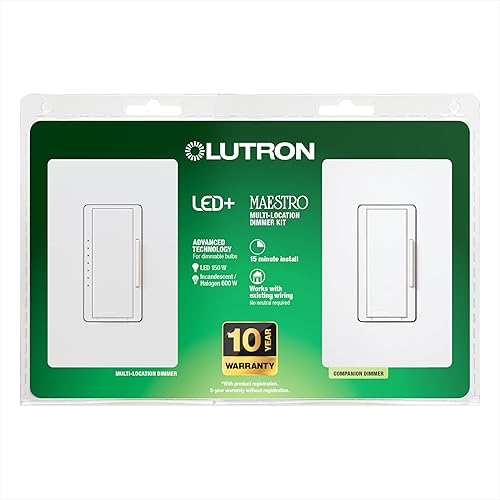 Vista 19 de Lutron Maestro - Kit de interruptor de atenuación LED+ para bombillas LED regulables, halógenas e incandescentes, 150 W/3 vías o multiubicación