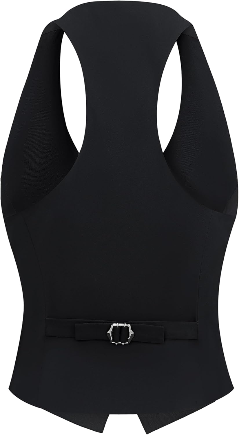 V VOCNI Vest for Women V Neck Sleeveless Racerback Fashion Dressy Crop Top Fitted Suite Vest Waistcoat - Image 4