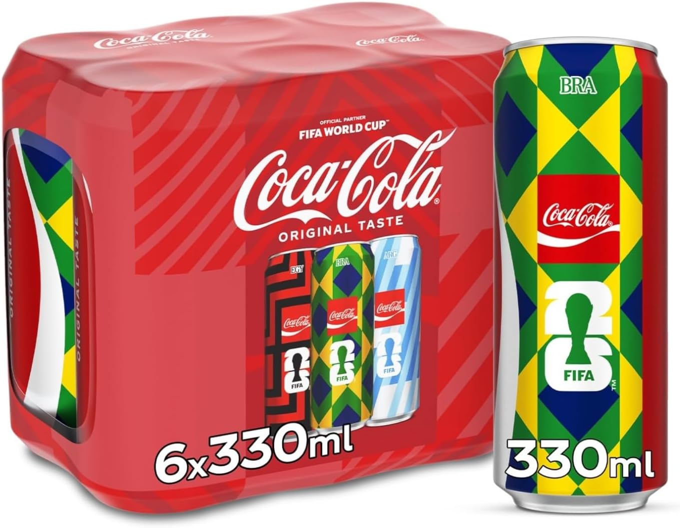 Original Taste, Brazil, Pack of 6x330ml Can, FIFA World Cup 2026™ Limited Edition Coke Soft Drinks, Perfect for Match Days and Sharing Moments Ice Cold, Design May Vary