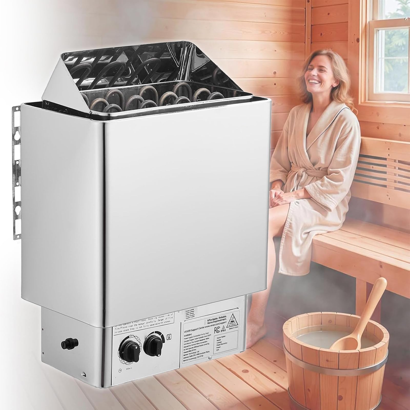 Stufa Elettrica per Sauna da 9 KW, 220 V, ad Alta Efficienza, con Temperatura Regolabile, Timer e Sistemi di Sicurezza Contro Il Surriscaldamento, Ideale per Saune Finlandesi Tradizionali