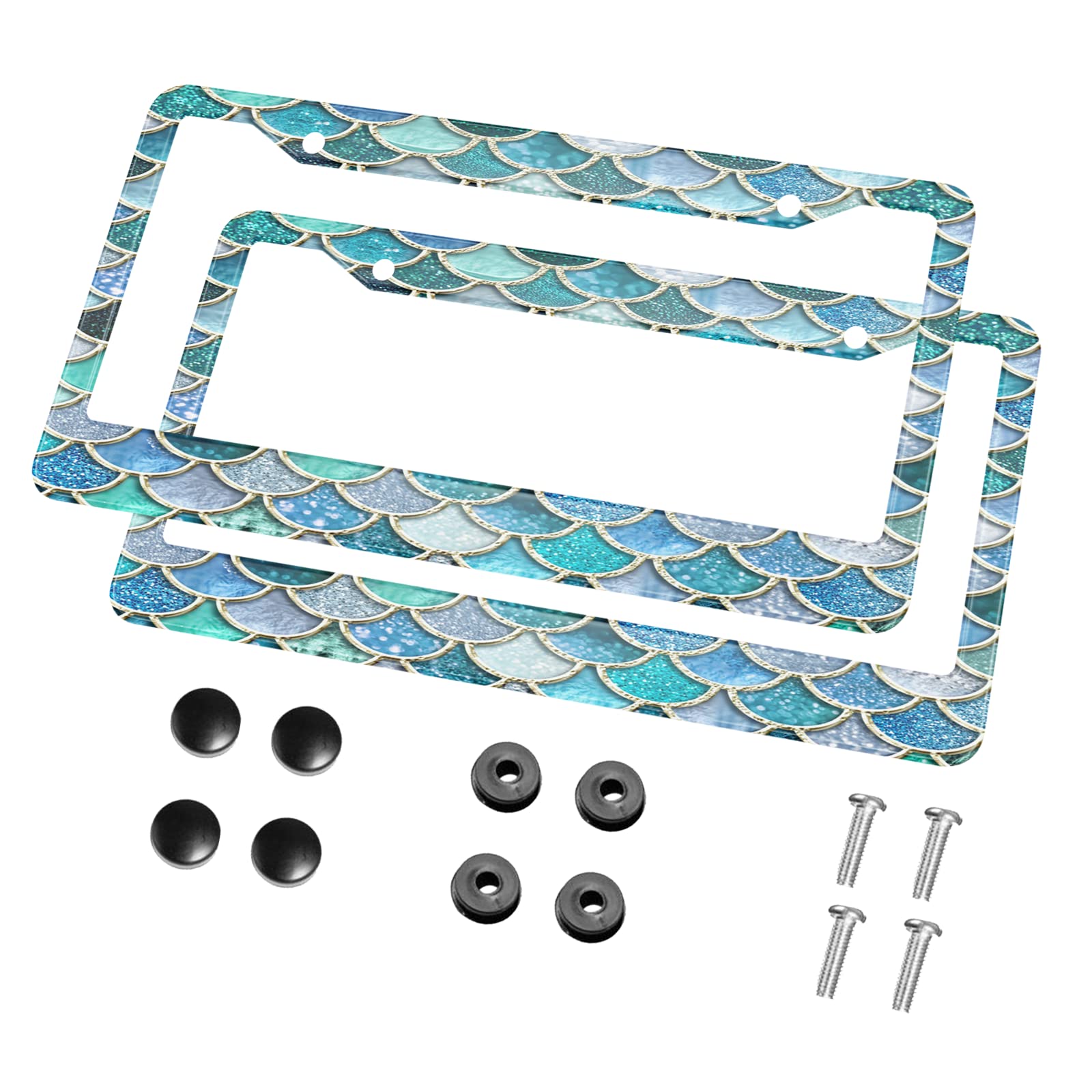 Buy HOSNYE Mermaid Fish Scale Wave License Plate Frame Watercolor Hand