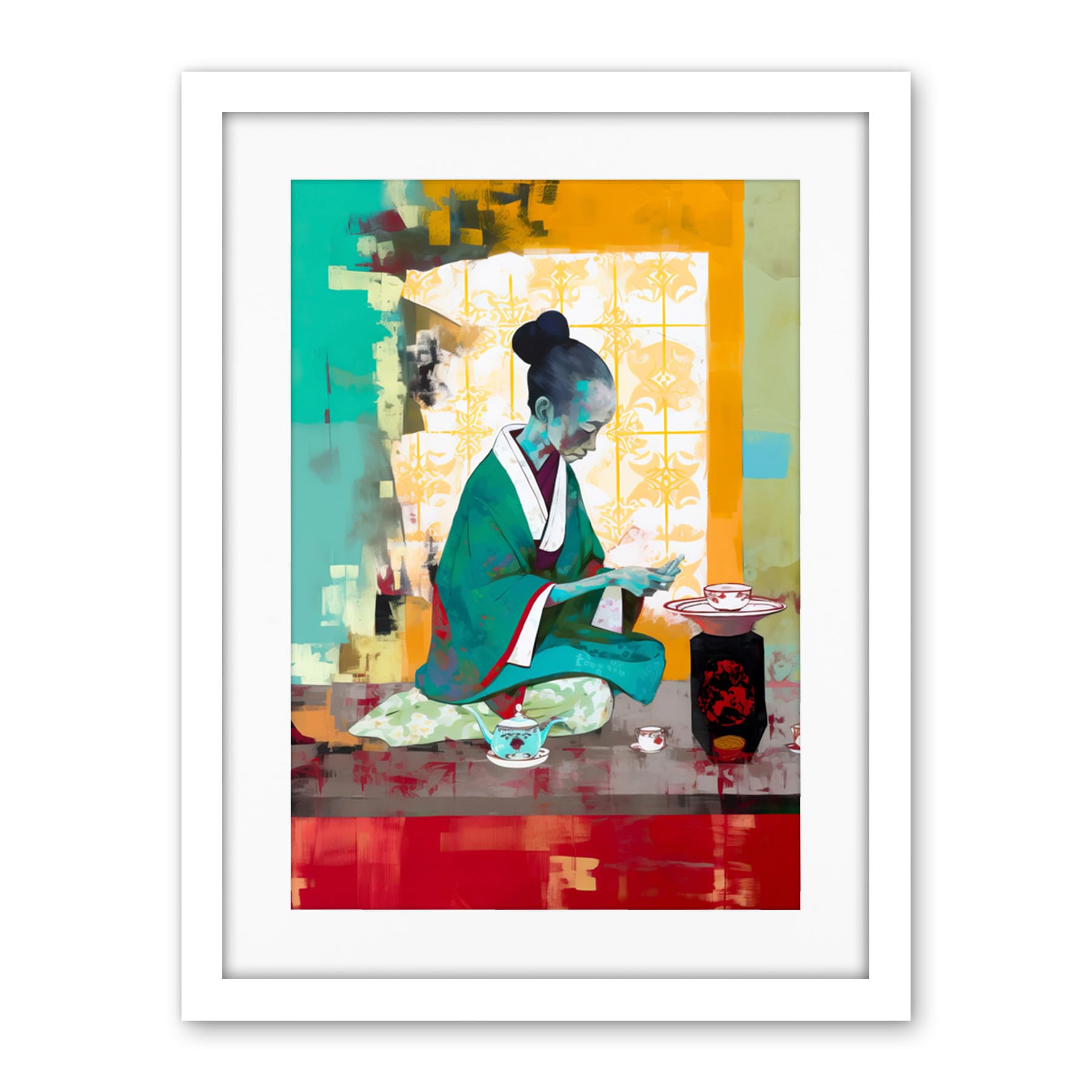 Artery8 Traditional Japanese Tea Ceremony Scene Artwork Framed Wall Art Print 18X24 Inch