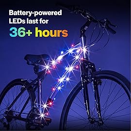 Brightz CosmicBrightz LED Bike Frame Rope Light, Patriotic - 6.5-Foot String Rope - Battery-Powered with On/Off Switch - Ultra Bright Color Keeps Your Ride Fun and Safe for Kids, Teens, & Adults