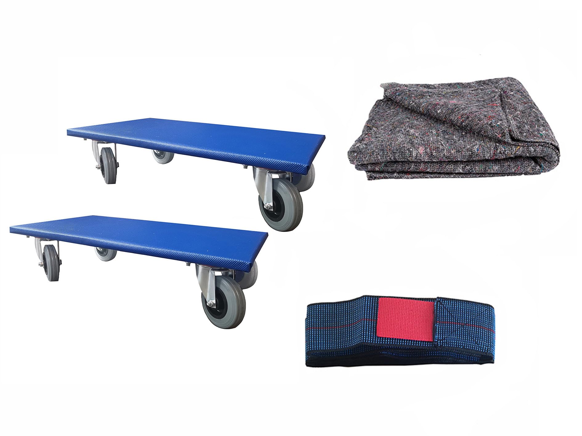 Vorteilspaket : 2 x Möbelroller 600 x 350 mm / 1 XL - Umzugdecke 150 cm x 300 cm / 1 x Elastischen Montage Band XL