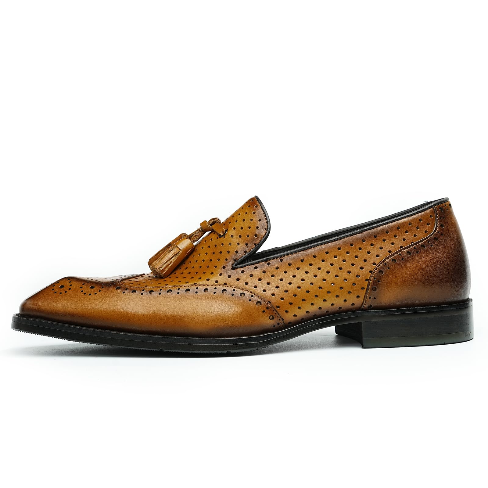Mocasines con Borlas para Hombres Brogues Huecos Transpirables Zapatos Slip On en Cuero