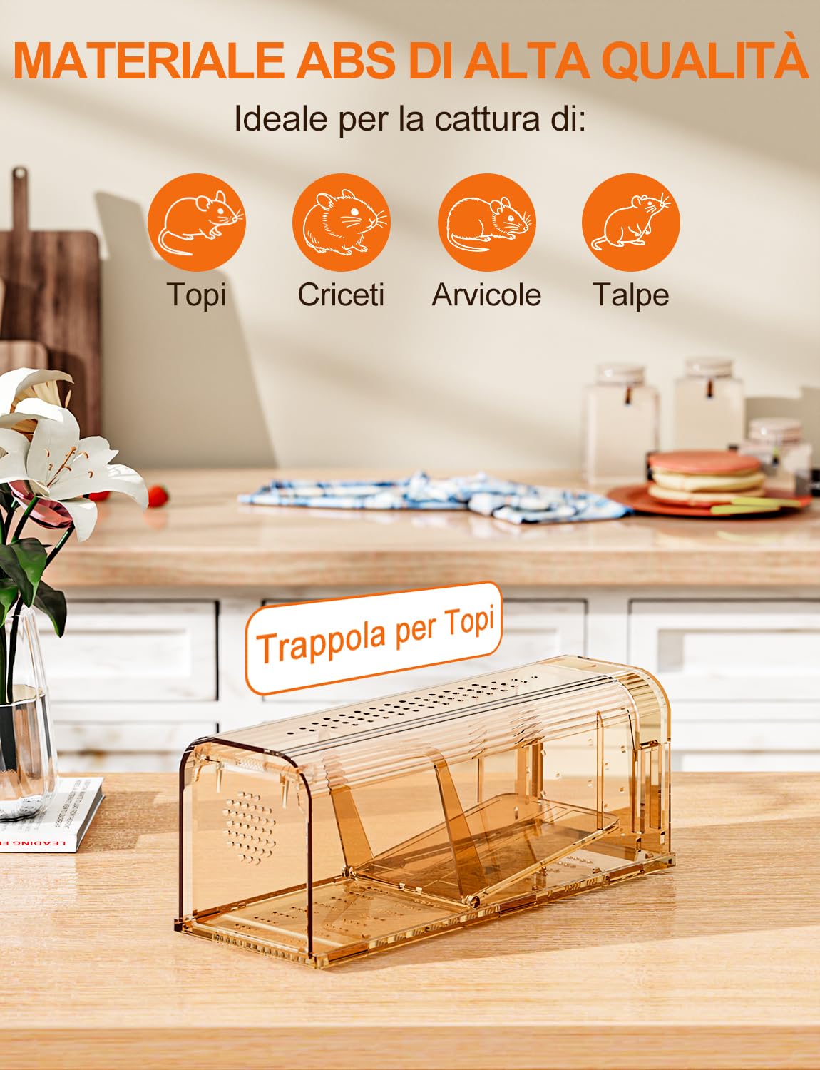 TAKRINK Trappola per Topi, Trappole Topi Umanitaria, Set di 2 Trappola Viva Riutilizzabile per Topi e Piccoli Roditori, Non Tossica, Facile da Pulire per Casa, Giardino, Garage Color caffè