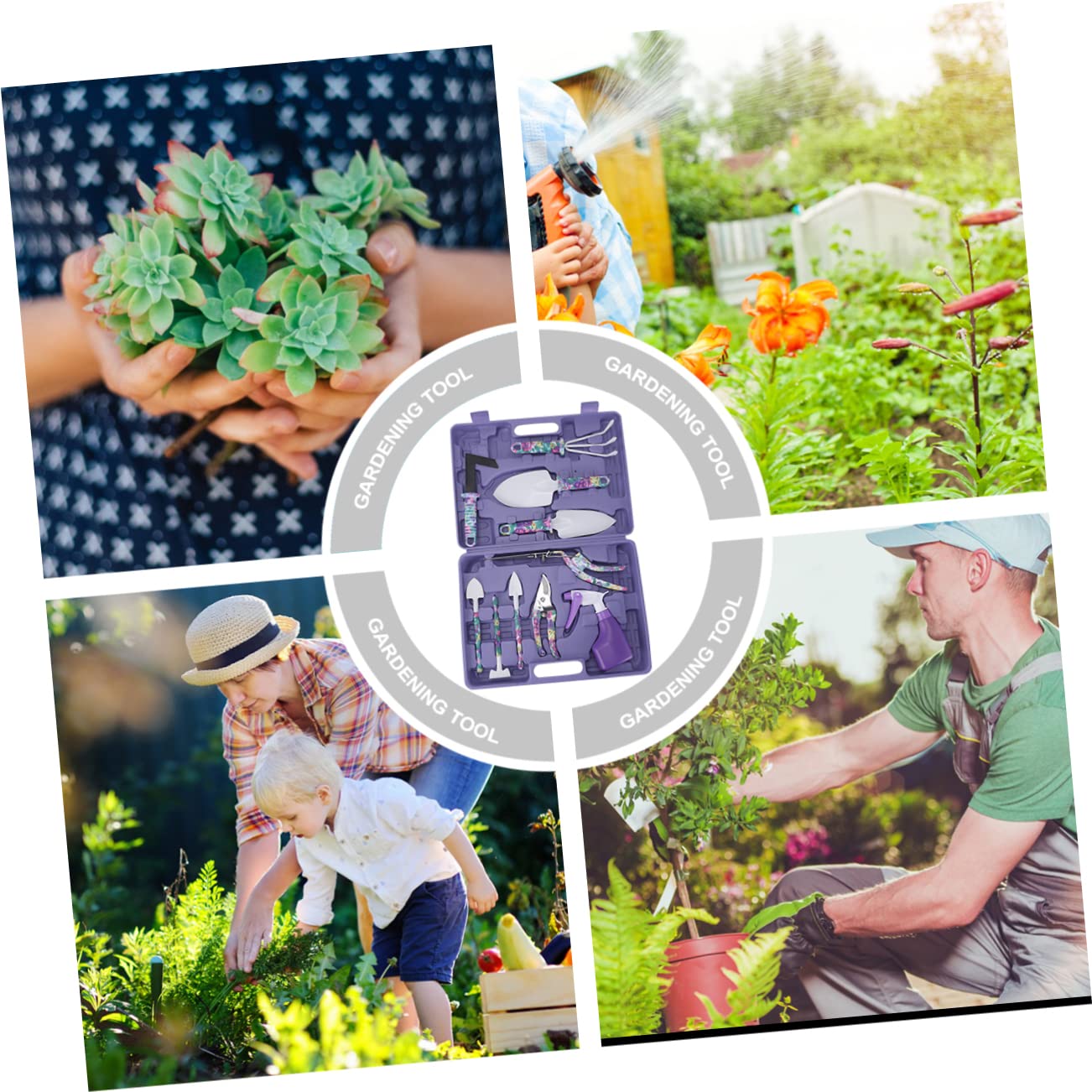 Happyyami 10 Pièces Outils de Jardinage Râteau Sécateur Pelle Pulvérisateur et Inoxydable Kit Pratique pour Hommes et Femmes