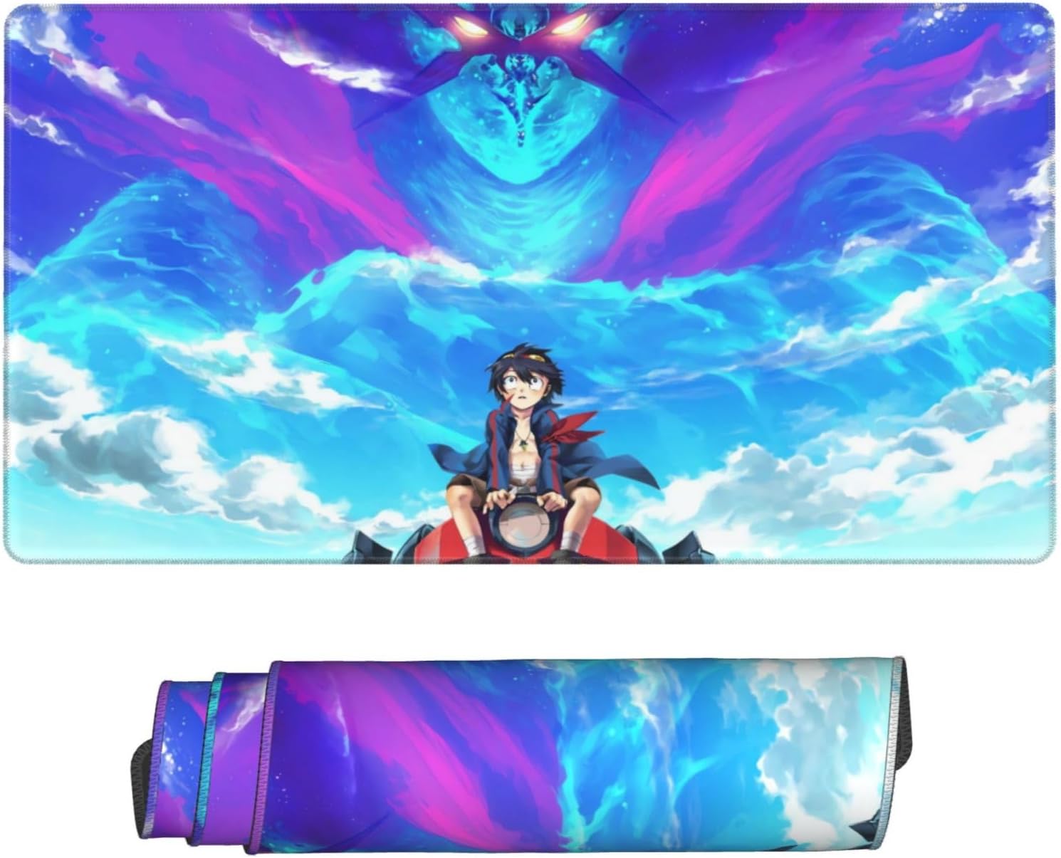 Anime Gurren Lagann Office Gaming Mouse Pad,Large Gaming Mousepad,Home Office Decor Waterproof Non Slip Rubber Stitched Edges Keyboard Extended Mat 16x29.5in