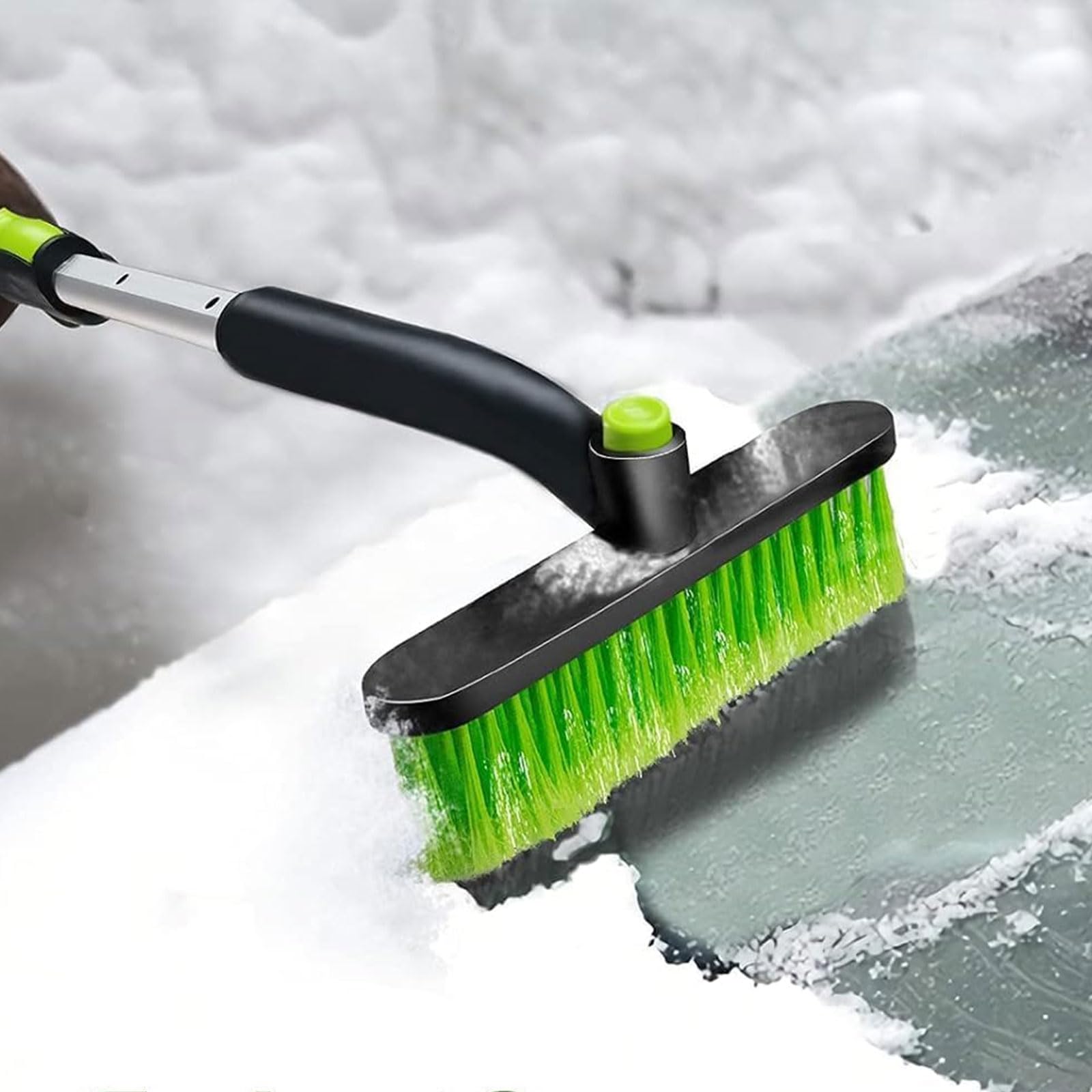 Raschietto Ghiaccio Auto 3 in 1, Spazzola Neve Telescopica Girevole 360°, Spatola Ghiaccio per Vetri Auto, Raschiaghiaccio Ergonomico Verde