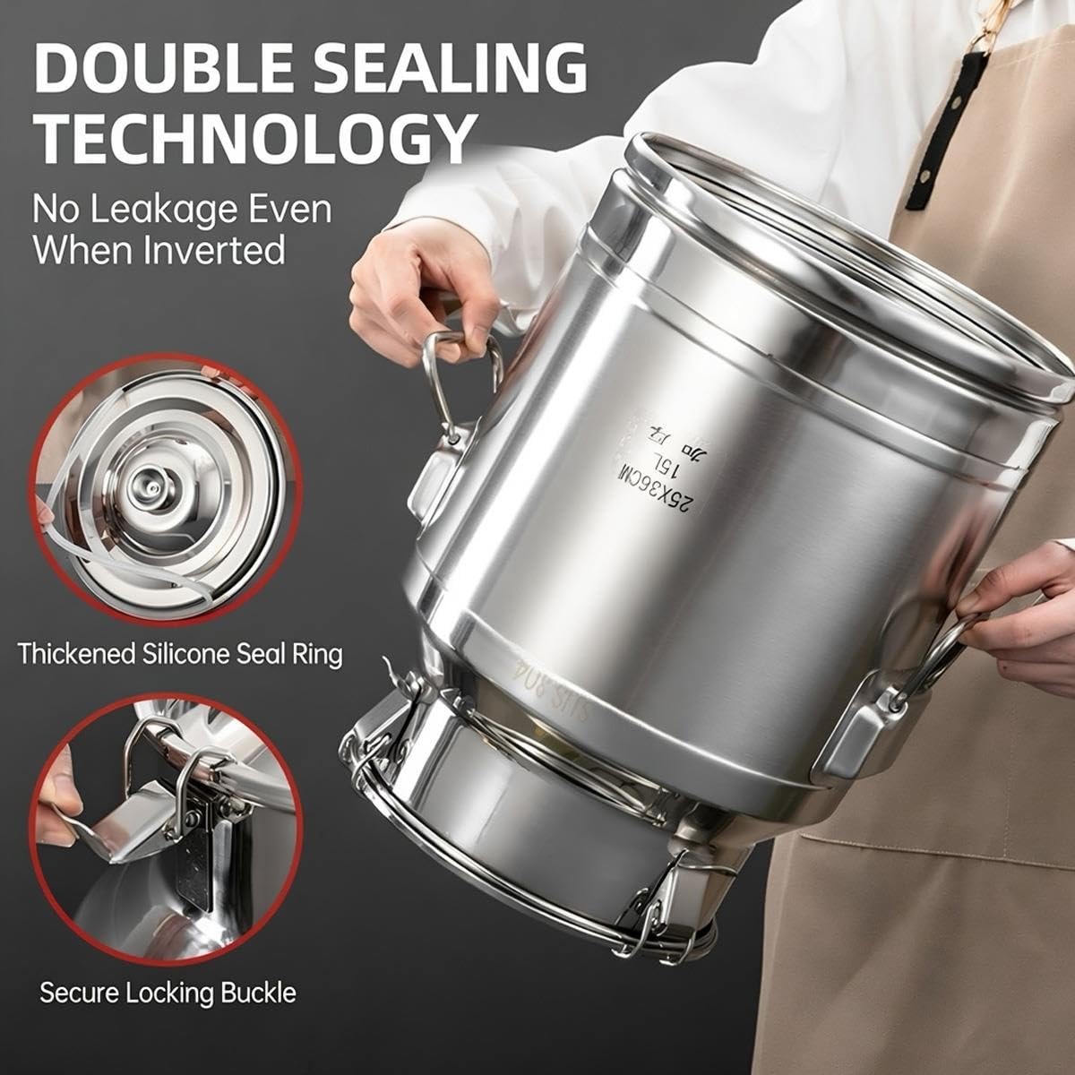 Pot à Lait INOX 5L 18L 35L 88L avec Couvercle Scellé, Seau Alimentaire en Acier Inoxydable Étanche pour Ferme et Cuisine, Bidon de Transport pour Lait, Miel et Céréales(No Spigot,24L/6.34Gal)