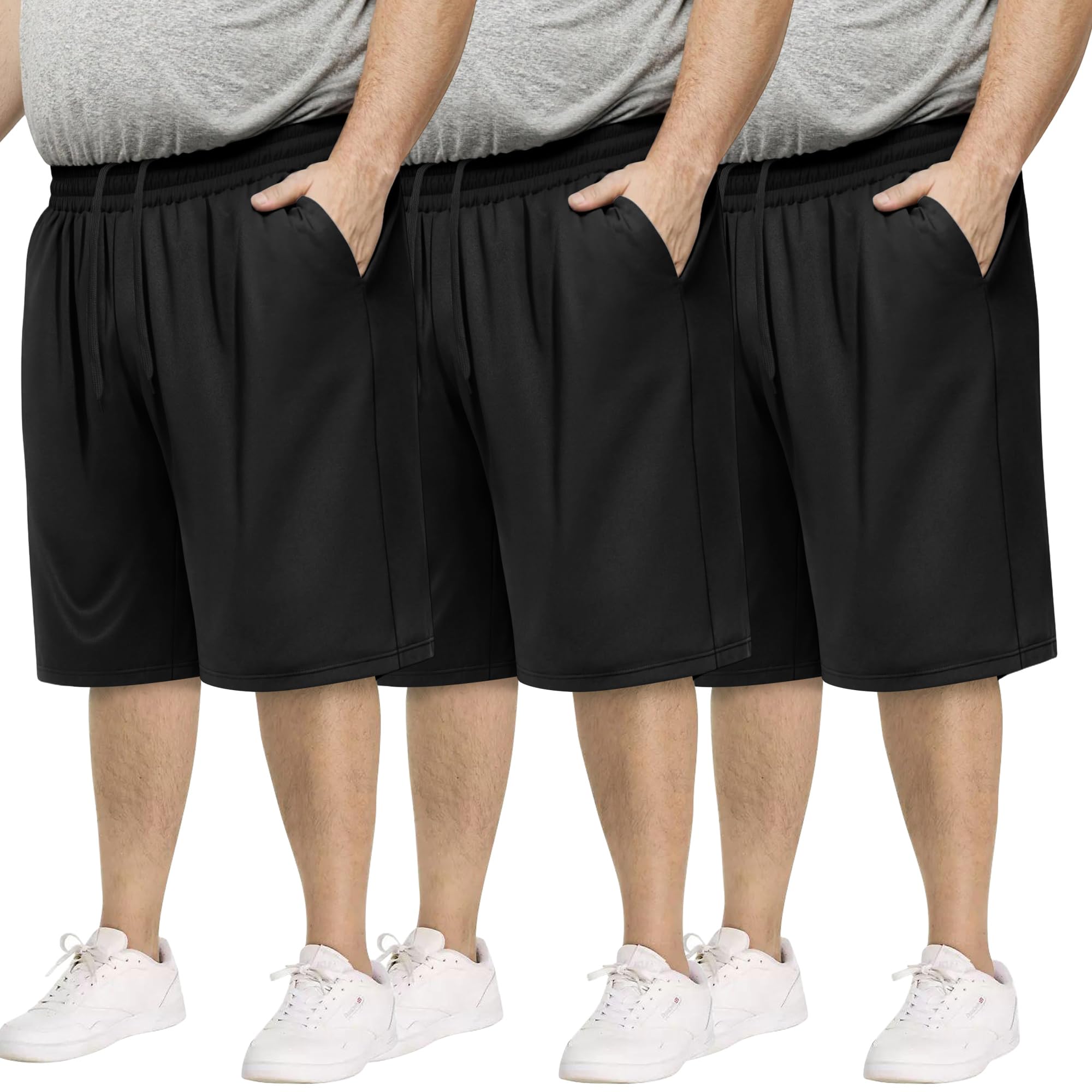 3 Pack Big and Tall Mens Gym Shorts - Basketball Black Athletic Workout Shorts with Pockets Gym Clothes (3XL-5XL)