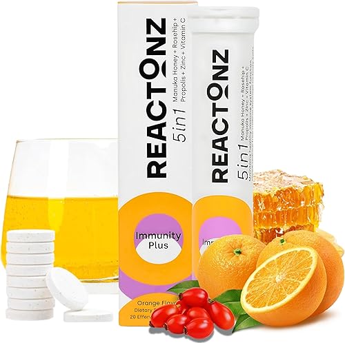 Inmunidad Plus 5 en 1 - Suplemento inmunológico y antioxidante - Vitamina C, zinc, miel de manuka, rosa mosqueta y propóleos - Sabor natural de