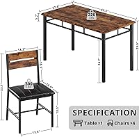 Vista 2 de Juego de mesa de comedor IRONCK para 4, mesa de cocina de madera con sillas tapizadas para cocina y espacios pequeños, color marrón rústico Marrón