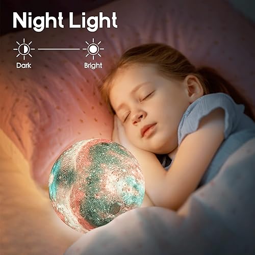 Vista 14 de BRIGHTWORLD Lámpara de luna de galaxia de 5.9 pulgadas, 16 colores LED 3D luz de luna, control remoto y táctil, luz nocturna de luna, regalos