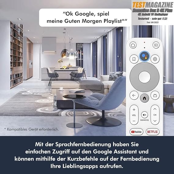 Nonic Homatics Box R 4K Plus Android TV Box - Smart TV Streaming Receiver Dolby Atmos Google Certified Netflix 4K Prime Video 4K Disney + 4K Gigabit WiFi HDMI Cable
