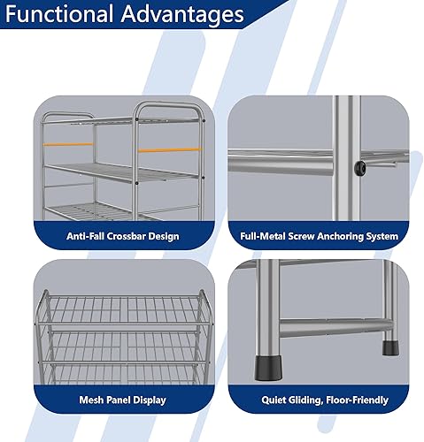 Miniatura 7 de REGILLER Zapatero apilable de 3 niveles, organizador de zapatos expandible y ajustable, estante de almacenamiento, alta capacidad, rejilla de