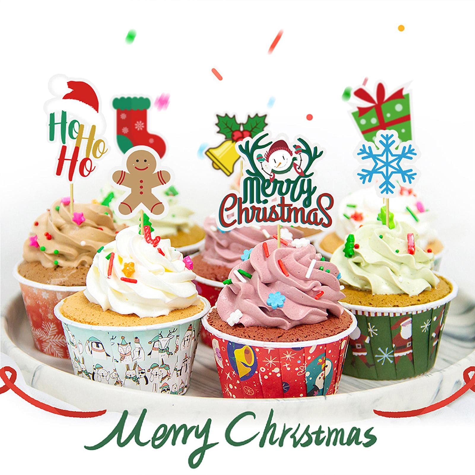 Amazon.co.jp: クリスマス カップケーキ トッパー - 写真15 ピース