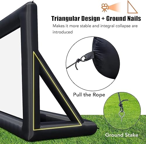 Miniatura 4 de Pantalla de proyector inflable, pantalla de proyector portátil de 24 pies para exteriores, proyección delantera y trasera, con cuerda, soplador de