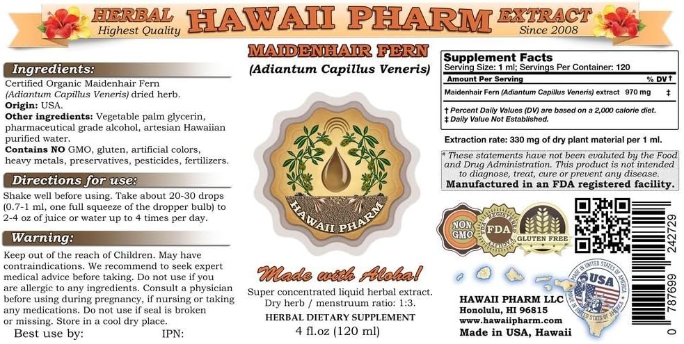 Maidenhair Fern Liquid Extract, Maidenhair Fern (Adiantum Capillus Veneris) Dried Herb Powder Tincture Supplement 2x2 oz