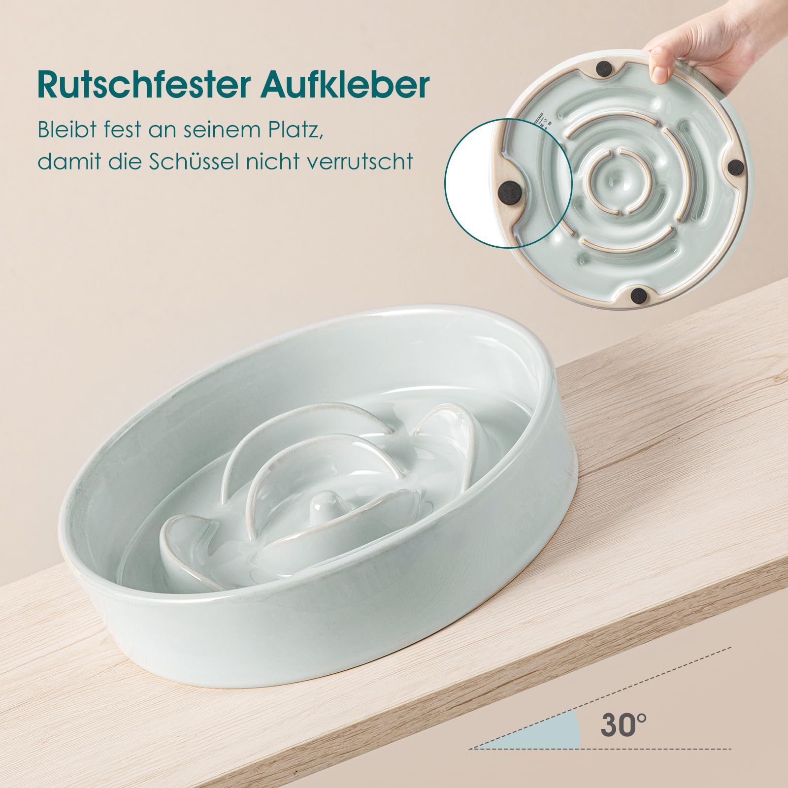 Hundenapf aus Keramik, vancasso Antischlingnapf Hunde für mittelgroße und große Hunde, Grau (21,6 cm)