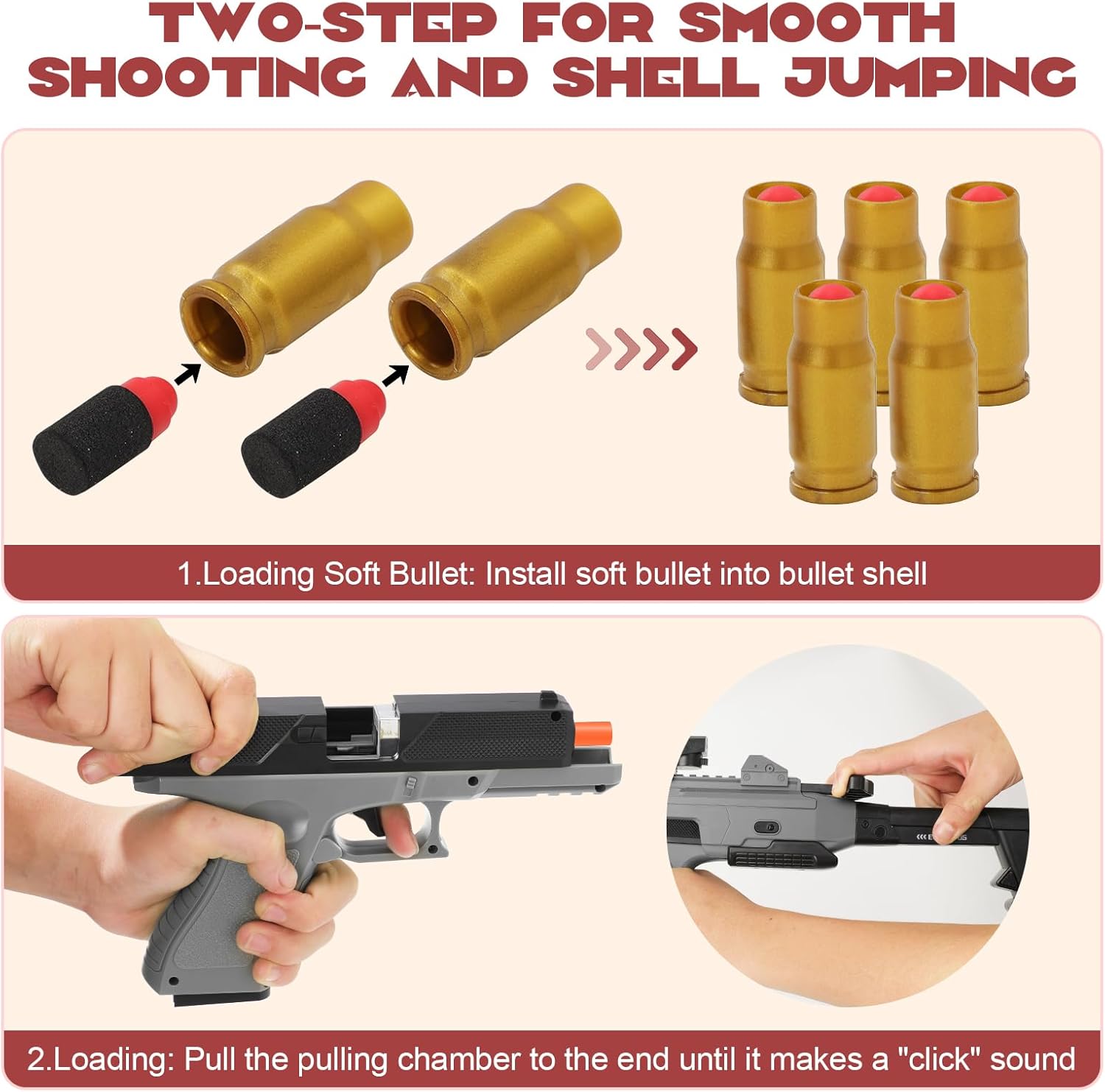 Soft Bullet Two Modes Toy Gun Shell Ejecting with 80 Soft Bullets 40 Shells, Realistic Gray Toy Guns, Shooting Play Gun