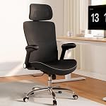 Ergalithic Accueil Bureau ergonomique Chaise-ordinateur X-Shaped Desk Chair Mesh PU Cuir avec support Lombaire réglable-Président Exécutif Haut Bureau de dossier avec accoudoir Armes Flip-Up pour longues heures (Noir)