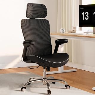 Ergalithic Ergonomic Office Chair Computer Desk Chair Comfy, Gaming Chair, Office Chair with Lumbar Support, Mesh Office Chairs with Headrests, Desk Chair for Long Hour(Leather,Dark Black)