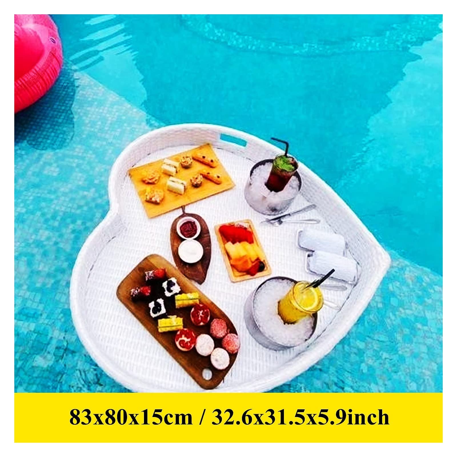 Luxuriöses schwimmendes Serviertablett für Pools, DIY-Schwimmtablett, schwimmendes Serviertablett aus herzförmigem Rattan, Schwimmbecken für Sandbänke und Spas