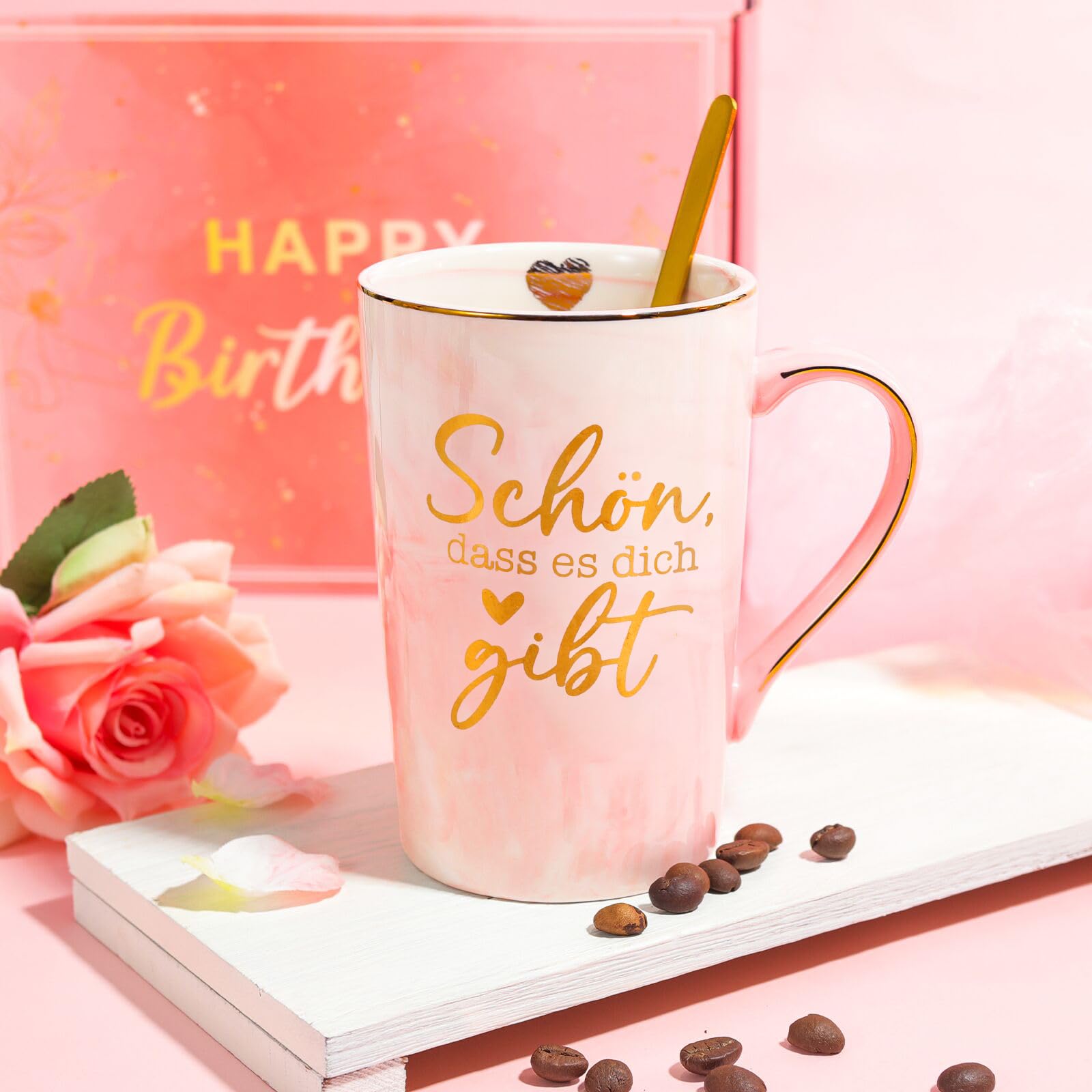 Geburtstagsgeschenk für Frauen,Kaffeebecher Geschenkset Frauen Geburtstag | Entspannung Geschenkbox für Freundin,Schwester, Mama,Damen,Kollegin Geschenk Geburtstag Geschenkideen,Rosa Selfcare Geschenk