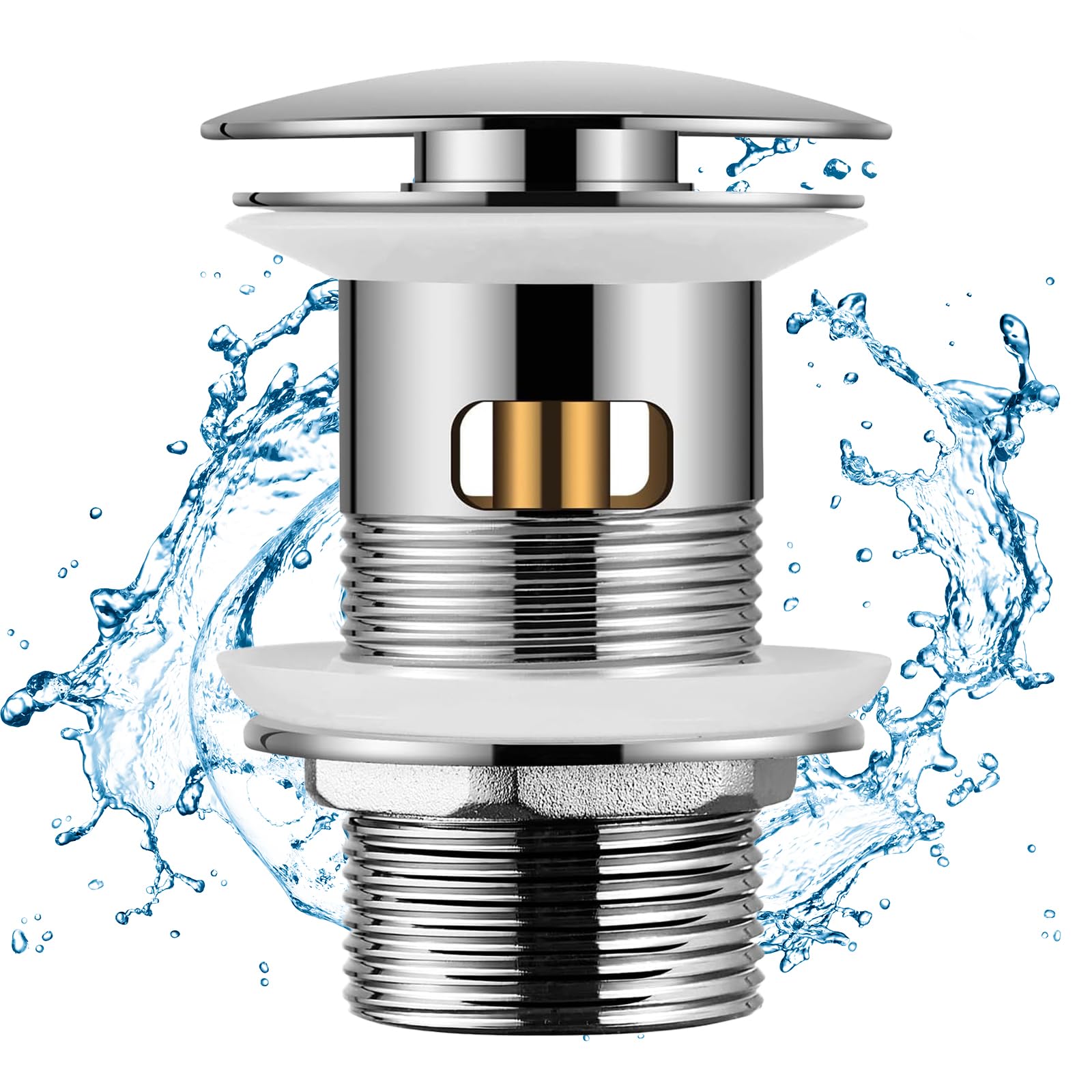 Hapilife Chrome Pop Up Waste For Bathroom Sink Modern Basin Waste Click Clack Sprung Plug Waste For Basin Slotted With Overflow